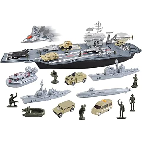 deAO Aircraft Carrier Models with Small Scale Model Planes, Trucks, Helicopter, Tank, Submarine, Battleships, Action Figures Present Gift for Boys Cover