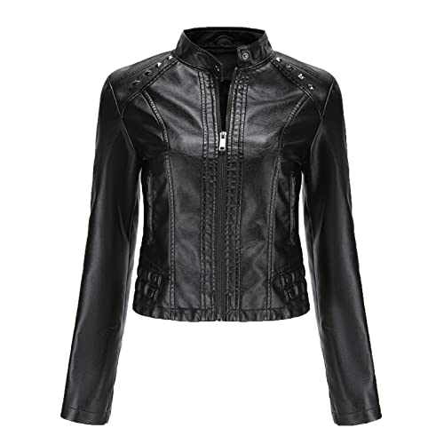 Veste en cuir pour femme légère avec fermeture éclair et clous