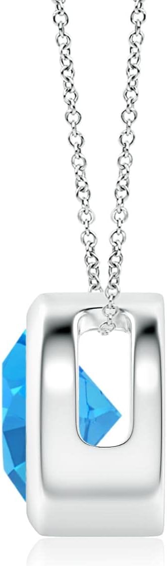 Angara Natural Blue Topaz Solitaire Pendant for Women | Bezel-Set Round Blue Topaz Solitaire Pendant in 14K Solid Gold/Silver/Platinum With 18" Chain | December Birthday, Gemstone Jewelry Gift - Image 2