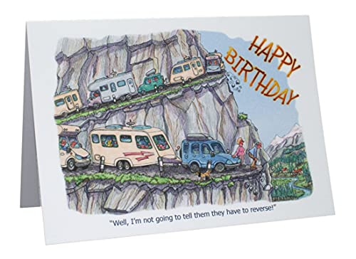 Armand Foster Grußkarte 'Happy Birthday Caravan' – A5, Blanko, Lustiger Caravaning-Spruch