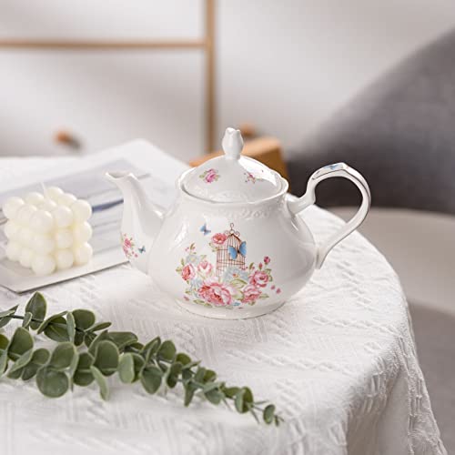 Ybk Tech Strength Porcelain Coffee Pot Ceramic Teapot- Pink Rose (Teapot) #TOP6