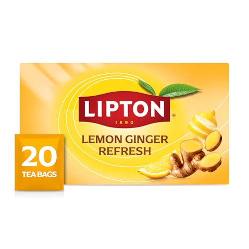 Lipton Lemon Ginger Tea Bags, caffeine free Tea, Refresh Fruit and Herbal Tea, Individually Wrapped, 20 Tea Bags