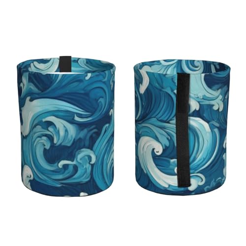 Image of Small Car Trash Can, Ocean Waves Design Hanging Foldable Car Trash Bag, Waterproof Leakproof Garbage Bin, Car Interior Organizer Accessories