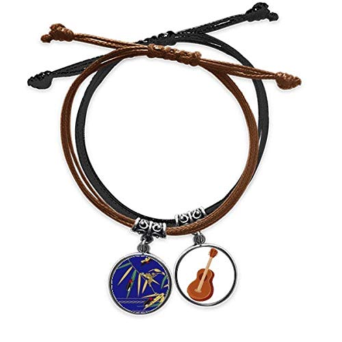 Pulsera cuerda mano cadena cuero guitarra pintura hoja japonesa