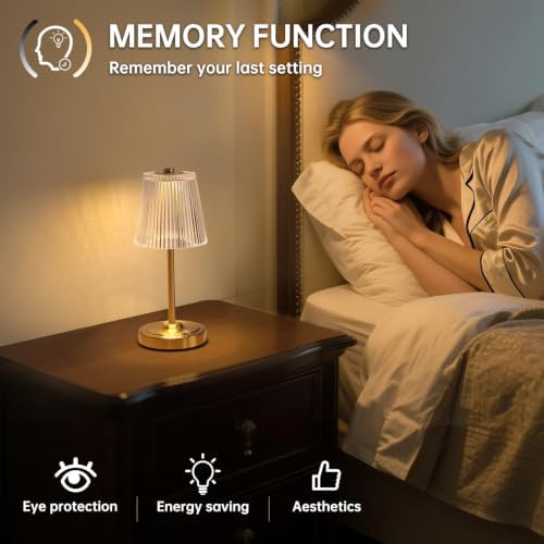 Shenmoyl Cordless Touch Table Lamp with 5200mAh Battery - 3 Adjustable Color Temperatures & Dimmable, Rechargeable Lamp for Bedroom, Living Room, Office, Entryway, Bookshelves (Transparent Stripe) — view 7