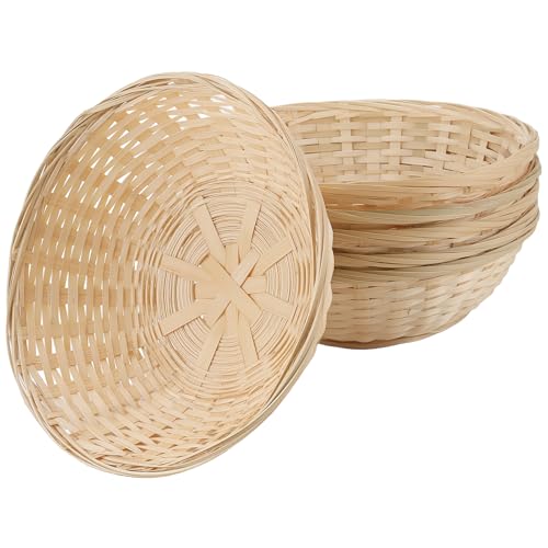 SOUJAP Set of 6 Bamboo Bread Baskets, 23 x 7 cm Round Wicker Storage for Fruit and Food in Home, Kitchen, Restaurant