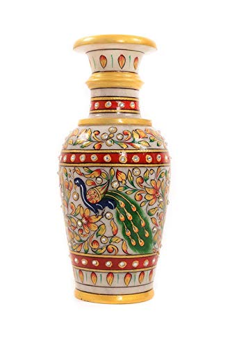 Desi Decor Marble Flower Vase (Pot), Home Decor, Marble Handicrafts, Meenakari Work,