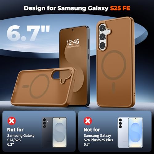 Image of SUPFINE Magnetic for Samsung Galaxy S25 FE Case with Screen Protector, (Built-in Magnets) (Military Grade Drop Protection) Slim Translucent Shockproof Phone Case,Brown