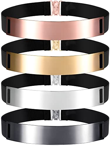 Handepo 4 Pcs Women Mirror Waist Belt Metal Stretch Dress Belts Plated Obi Band Waistband Elastic for Women Metallic Mirror, 4 Colors