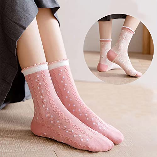 Image of DXYAKY 5 Pairs Womens Floral Cotton Socks Vintage Patterned Crew Socks Novelty Ankle Ruffled Warm Casual Dress Socks