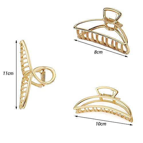 3 Pcs Hair Clips Large Metal Hair Claw Clips Golden Hollow Non-slip Hair Claw Parsimonious Hair Barrettes for Women and Girls Thin Thick Hair - Image 2