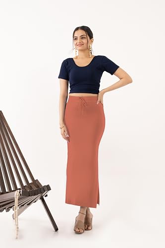 Image of DESI GIRL Cotton Lycra Stretchable Saree Shapewear Petticoat with Drawstring for Women | Fishcut Saree Petticoat with Side Slit for Easy Movement | Saree Shaper | Long inskirt