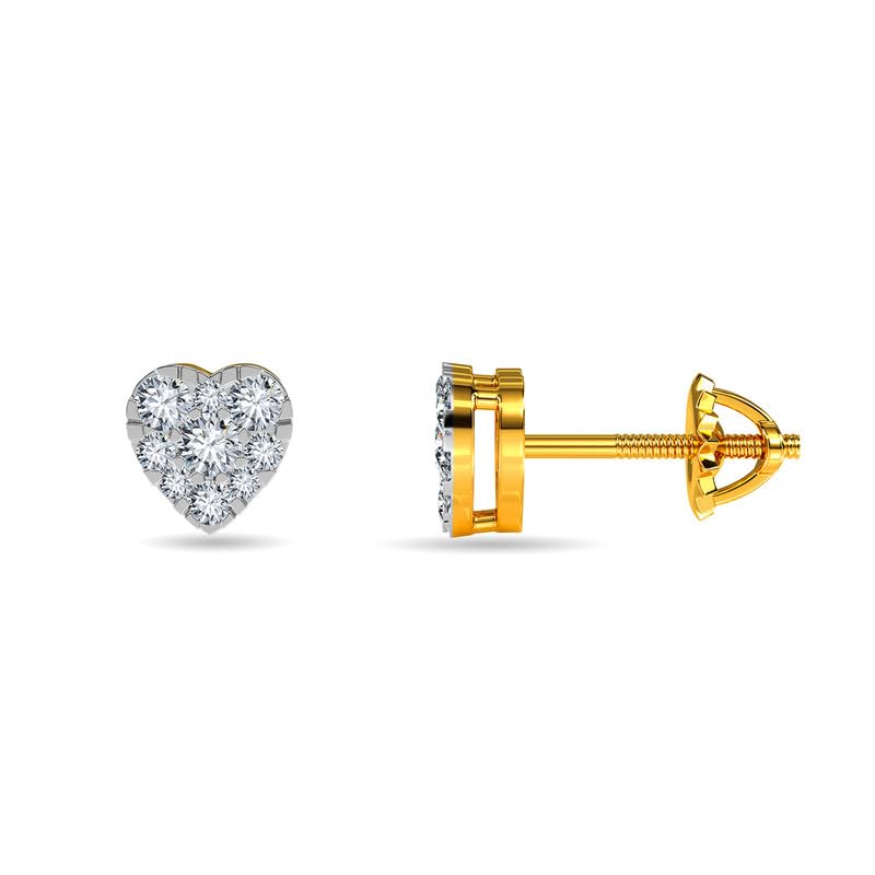 Image of KISNA JEWELS 14K BIS Hallmark Pure Yellow Gold & SI Real Diamond Hearts Earrings For Women with Screw Back clouser