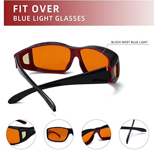 Image of Eyekepper 100% Blue Light Reduction,Fitover Anti-Blue Blocking Computer Glasses Amber Lenses Black Red