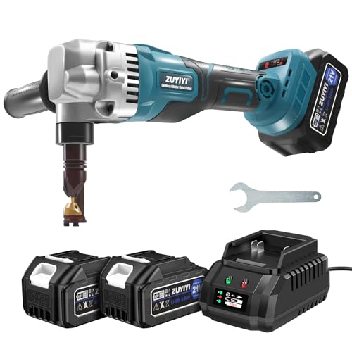 ZUYIYI Cordless Nibbler Metal Cutter, 1900RPM Power Sheet Metal Nibbler, 21V Electric Metal Shears with 2Ã—3.0Ah Battery, Brushless Nibblers for Cutting Stainless Steel, Aluminum, Plastic, Wood Board