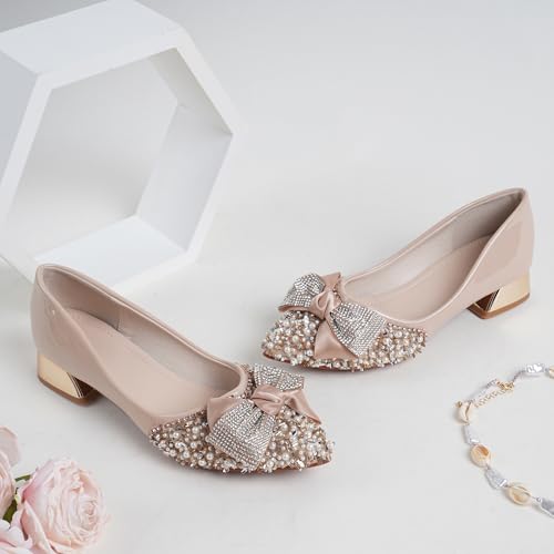 Image of Women's Pumps, Closed Toe Chunky Heels for Women Pointed Toe Rhinestones Bridal Party Dressy Shoes Comfortable Work Pumps Shoes for Office