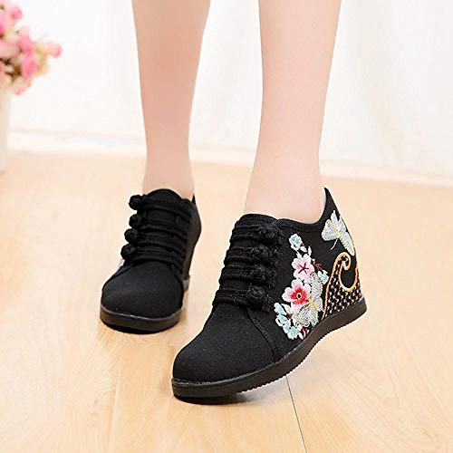 Appartements Femmes Caché Wedge Wedge Femmes Baskets en toile brodée Baspe basse Denim sur le confort Chaussures de voyage for la femme en broderie Creepers (Couleur: Beige Taille: 2.5) liujiapeng55