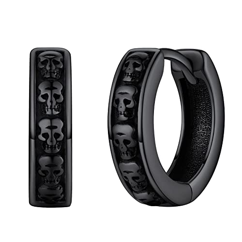 FaithHeart Norse Viking Runes Hoop Earrings for Men Hypoallergenic Stainless Steel Punk Huggie Hoop Earring Sturdy Norse Mythology Jewelry Gifts with Delicate Packaging A-Hoop-Black