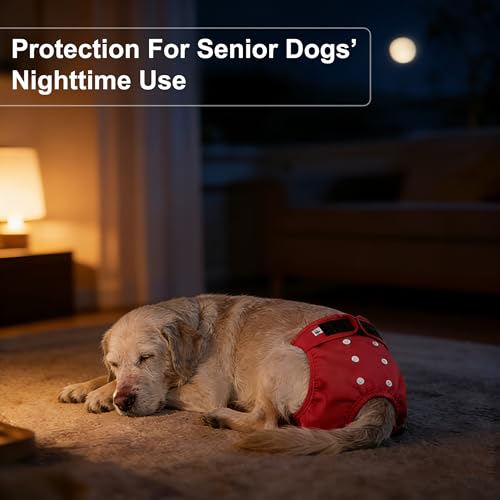 Image of Washable Female Dog Diapers (5 Pack) - Doggie Reusable Small Medium Large Dog Diapers for Doggy Puppy Female in Period - Highly Absorbent Dog Heat Panties,S Plus,Red