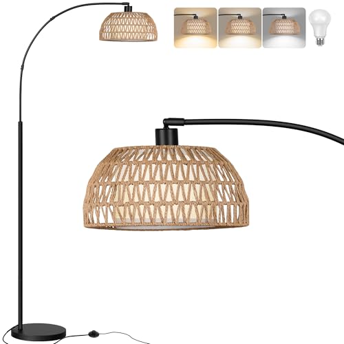 ROTTOGOON Bogen Rattan Stehlampe für Wohnzimmer 3 Farbtemperaturen...