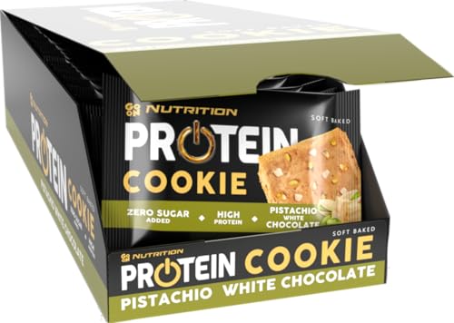 GoOn NUTRITION - High Protein Cookie ohne Zucker Pistazie Weiße Schokolade 18 x 50g, Kekse, Fitness Produkte, Snack, Süßigkeiten, Foodspring, Knabberartikel