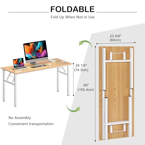 Image of Need Office Computer Desk 60 Inch Sturdy Folding Laptop Table Teak
