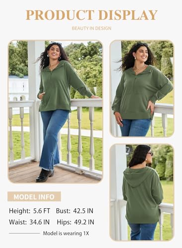 Eytino Women Plus Size Sweatshirt Half Zip Long Sleeve Hoodies Tops Oversized Casual Sweaters with Pockerts(1X-5X)3