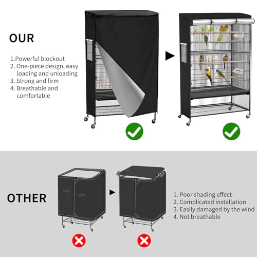 Image of Roasivi Universal Large Bird Cage Cover Bird Cage Covers for Night Light-Blocking & Breathable Fit for Parrots and Other Small Animals Waterproof Durable Oxford Fabric 26 inch L x 19 inch W x 40 inch H Black
