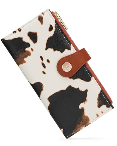 Image of Cow Women's Slim Wallet,Thin RFID Card Holder with Zipper Pocket