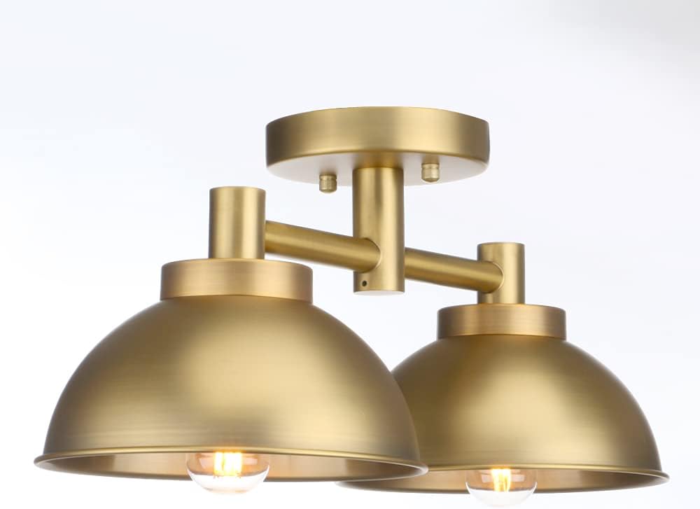 Pathson 2 Lights Ceiling Light Fixtures, Semi-Flush Mounted Vintage Ceiling Lighting Lamp with Metal Shade for Living Room Hallway Loft Kitchen Bathroom Close to Ceiling
