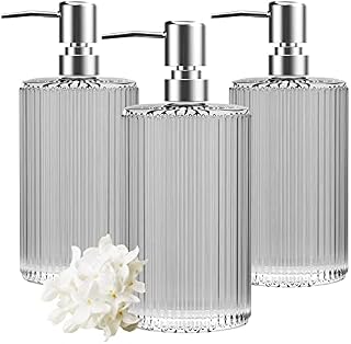3 Pack Glass Soap Dispenser 17 Oz Versatile Lotion Liquid Soap Dish Dispenser Hand Soap Dispenser with Pump for Bathroom, Countertop, Kitchen, Laundry Room (Clear)