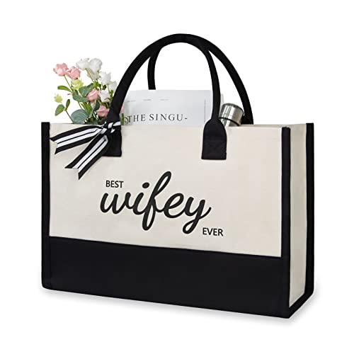 Image of TOPDesign Canvas Tote Bag, Bridal Shower Gifts for Bride, Wedding Bachelorette Bride Gifts Shoulder Bag