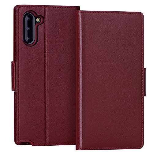 Best Cyber Monday 🔥 FYY Samsung Galaxy Note 10 Case, Luxury [Cowhide Genuine Leather][RFID Blocking] Handmade Wallet Case with Kickstand and Card Slots for Galaxy Note 10 Wine Red