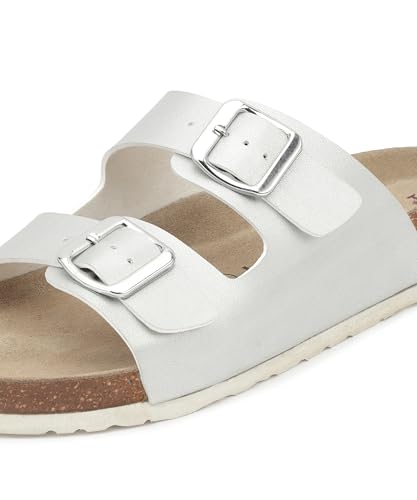 Image of HF JOURNEY Women's Cork Footbed Sandal,Slip On Entry,(Size 36-41) PU, Casual Lounging Slipper, EVA Sole, Flat Heel, Amelia 2.0