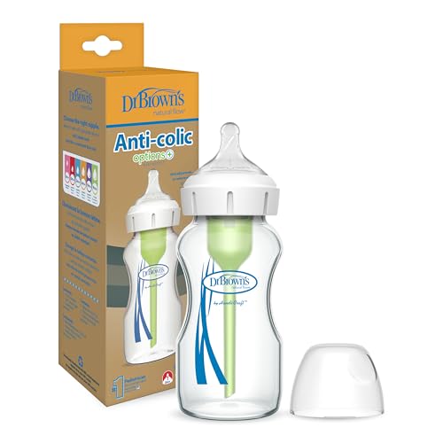 Image of Dr. Brown's Natural Flow Anti-Colic Options+ Wide-Neck Glass Baby Bottle 9 oz/270 mL,with Level 1 Slow Flow Nipple,1 Pack,0m+