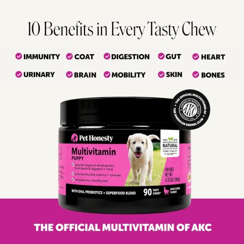 Image of Puppy Vitamins and Supplements Multivitamin Chews - DHA Omega 3 Fish Oil + Probiotics for Growth, Brain Development, Immune Support, Sensitive Stomach, Heart Health (Hickory Bacon, 90 Ct)