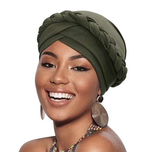 Image of DRESHOW Turban Pre-Tied Twisted Hat Thread African Head Wraps for Black Women Chemo Cancer Cap Braid Hair Cover