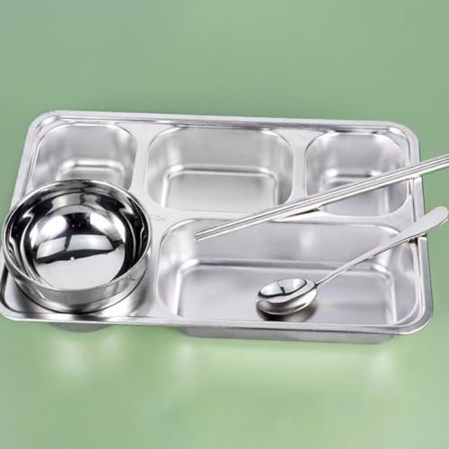 Bulevisiter Placa divisora de acero inoxidable para la escuela, campamento y uso diario, contenedor de almuerzo compartimentado para separar alimentos, mezclar salsas, (5 celdas)
