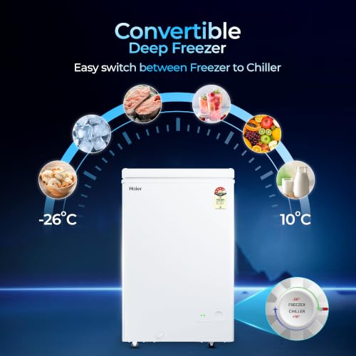 Image of Haier HFC-145SPW4, 4 Star (2026 Star Rating) Single Door Convertible Deep Freezer, Heavy Duty Compressor with inside metal Liner, Compact Design with Removable Gasket (White, 102 L)