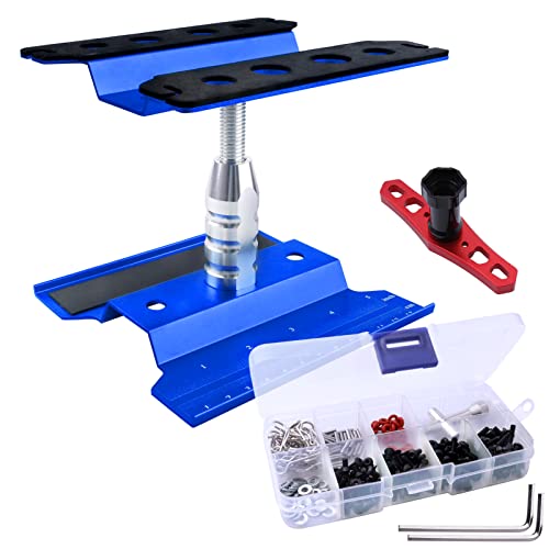 Aluminum Alloy RC Car Work Stand Repair Workstation with Screws Kit & 17mm Hex Wheel Wrench 360 Degree Rotation Lift Lower for 1 8 1 10 1 12 Scale Cars Trucks Buggies (Navy Blue)