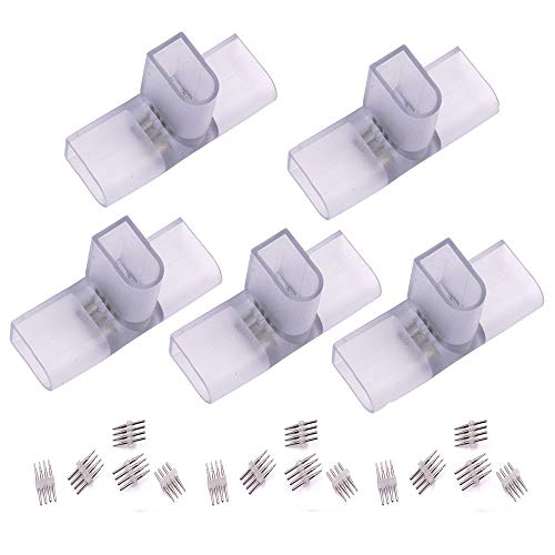 XUNATA Pack of 5 LED Joint Connector, 12MM 4 Pin T Shaped LED Neon Light PVC Splice Connector, LED Light Accessory for AC 110V-130V 10 x 20MM RGB Color Changing LED Neon Rope Light