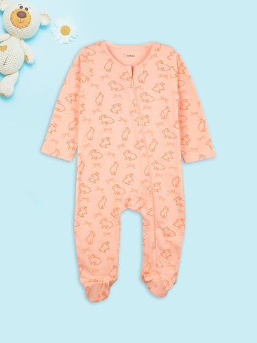 Image of Kidbea Organic Cotton Unisex Baby Romper Soft Breathable Full Sleeve Zipper Footed Bodysuit for Newborn & Infant Kids Sleepwear