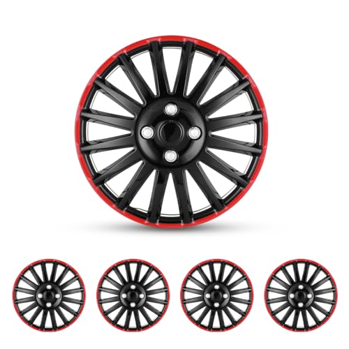 4-Pack 15 Inch Wheel Hubcaps Replacement,WOLFSTORM Special Design Fashion Shape Hubcaps Rim Cover,Car Truck SUV Wheel Hub Accessories-Black&Red&Lacquer