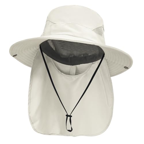 Image of NPJY Sun Fishing Hats with Neck Flap for Men Women UV Sun Protection Safari Hat Wide Brim Bucket Hat