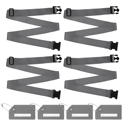 Image of M METERXITY 4-Sets Luggage Straps TSA Approved, Travel Straps for Luggage Suitcase Tags Set, Adjustable Suitcase Belt [Gray]