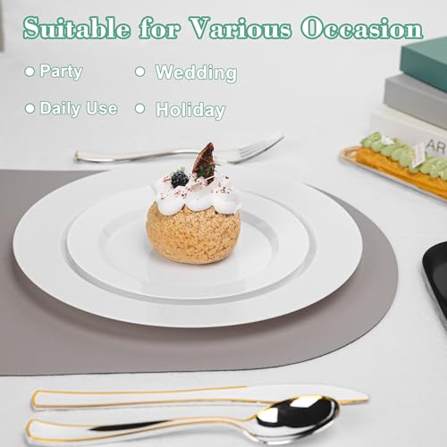 Ciselure 200PCS White Plastic Plates, Heavy Duty Plastic Plate Disposable, Include 100 Dinner and 100 Dessert Plates for Party and Wedding by Ciselure - Image 5