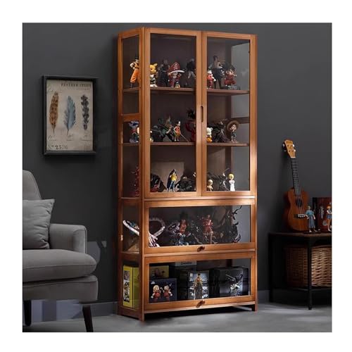 Generisch Vitrina de acrílico antiguo, armario antiguo, marco de bambú natural, diseño de doble puerta, práctico almacenamiento, 80 x 32 x 170 cm