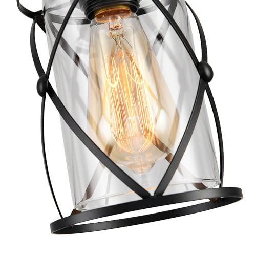 3 Lights Industrial Pendant Light with Glass Shade Matte Black Pendant Lighting Adjustable Industrial Retro Style Hanging Light,Kitchen Island Farmhouse Pendant Lights Fixtures for Kitchen,Farmhouse - Image 4