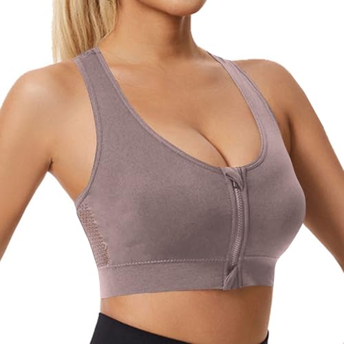 Image of Front Zipper Sports Bras for Women, High Impact Padded Wireless Racerback Bra Breathable and Comfortable Mesh Seamless Crop Top Plus Size Bralette for Yoga Running Workout Gym Rose Gold