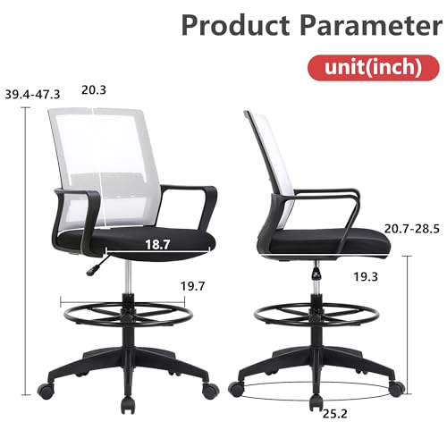 Image of BestOffice Drafting Chair Tall Office Chair Adjustable Swivel Rolling Mesh Height with Lumbar Support Arms Footrest Mid Back for Adults Standing Desk Drafting Stool (Beige)